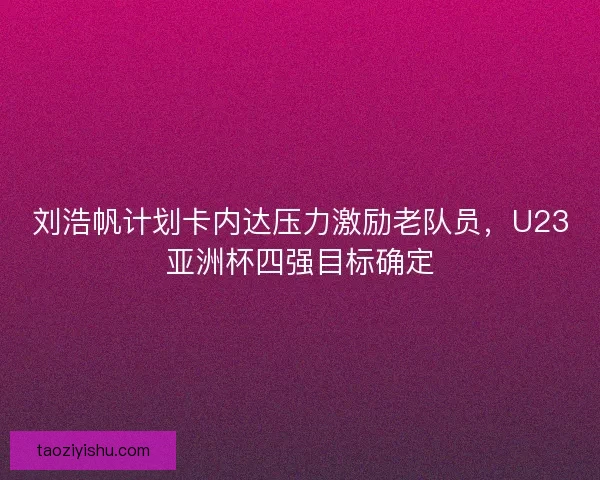 刘浩帆计划卡内达压力激励老队员，U23亚洲杯四强目标确定