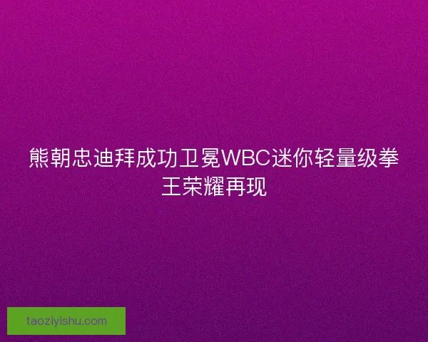 熊朝忠迪拜成功卫冕WBC迷你轻量级拳王荣耀再现