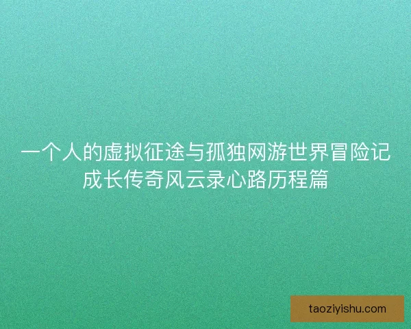 一个人的虚拟征途与孤独网游世界冒险记成长传奇风云录心路历程篇